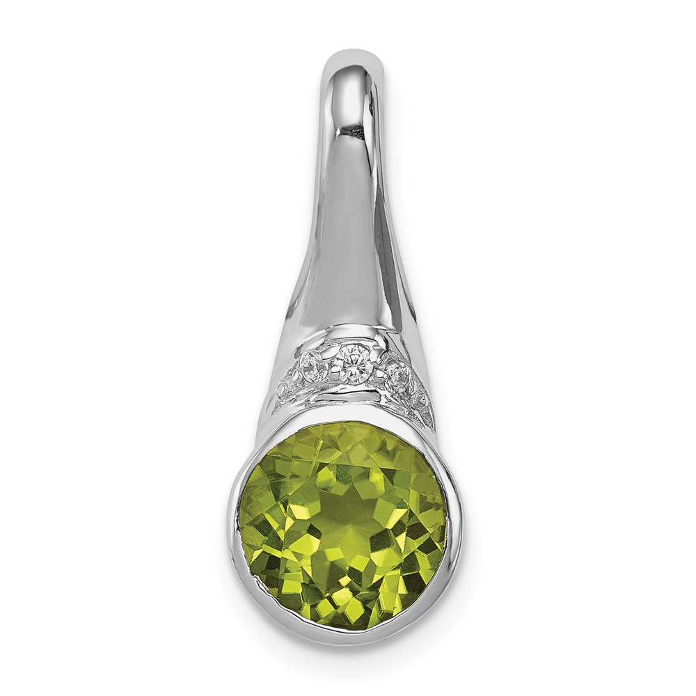 Sterling Silver Rhodium-Plated Cz And Peridot August Birthstone Charm Pendant 151$